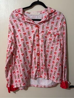 The Sleeping Effect Pink & Red Floral Bow-Print Pajama Top